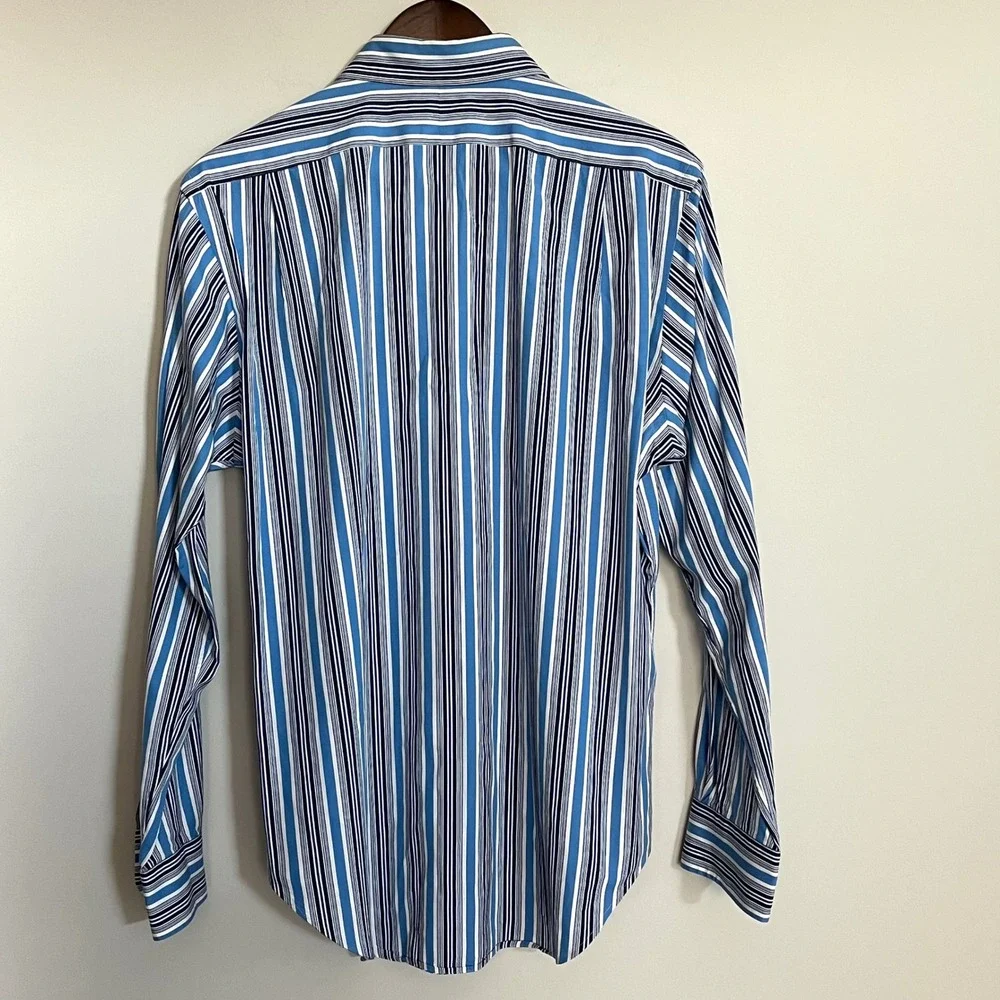 Polo Ralph Lauren Stanton Classic Fit Blue White Stripe Mens Shirt Medium